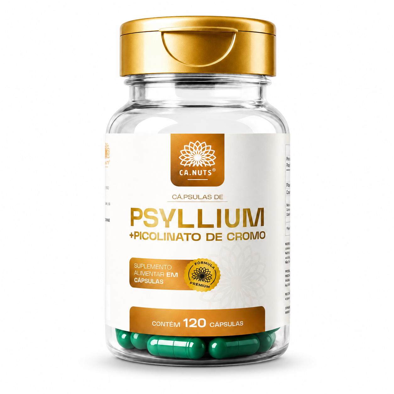 Psyllium em cápsulas mais Piccolinato de Cromo 1200mg Ca.nuts