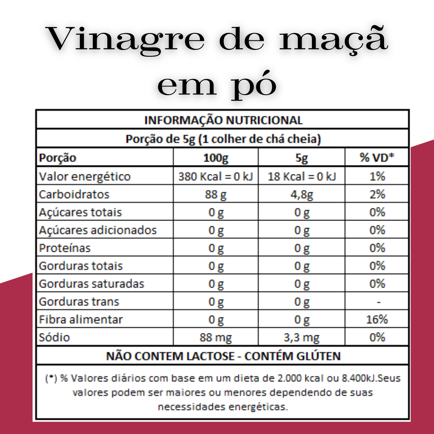 Vinagre de Maçã em Pó Premium Ca.Nuts